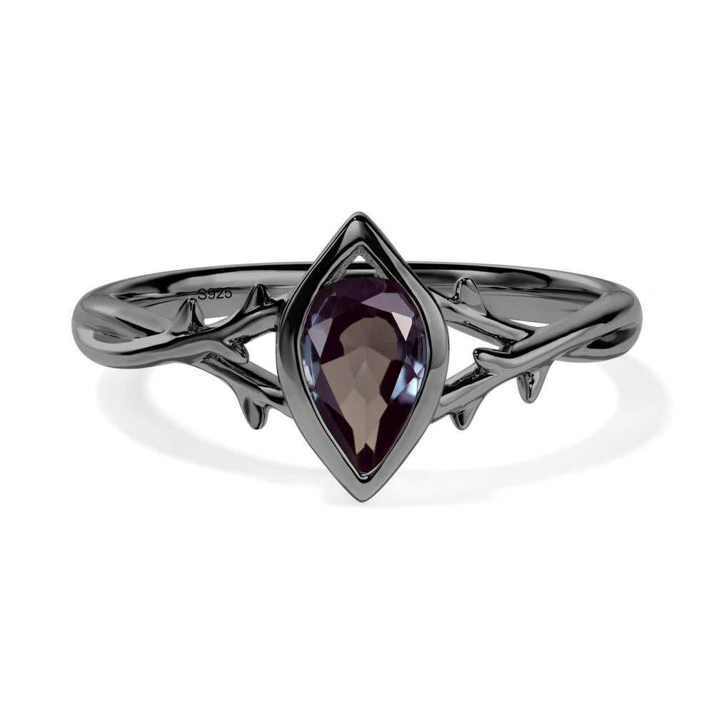 Alexandrite Twig Bezel Set Ring - LUO Jewelry #metal_black finish sterling silver