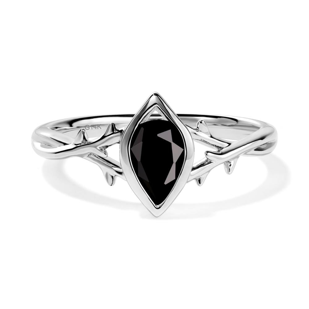 Black Spinel Twig Bezel Set Ring - LUO Jewelry #metal_14k white gold