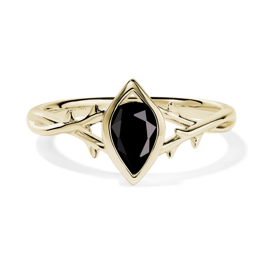 Black Spinel Twig Bezel Set Ring - LUO Jewelry #metal_14k yellow gold