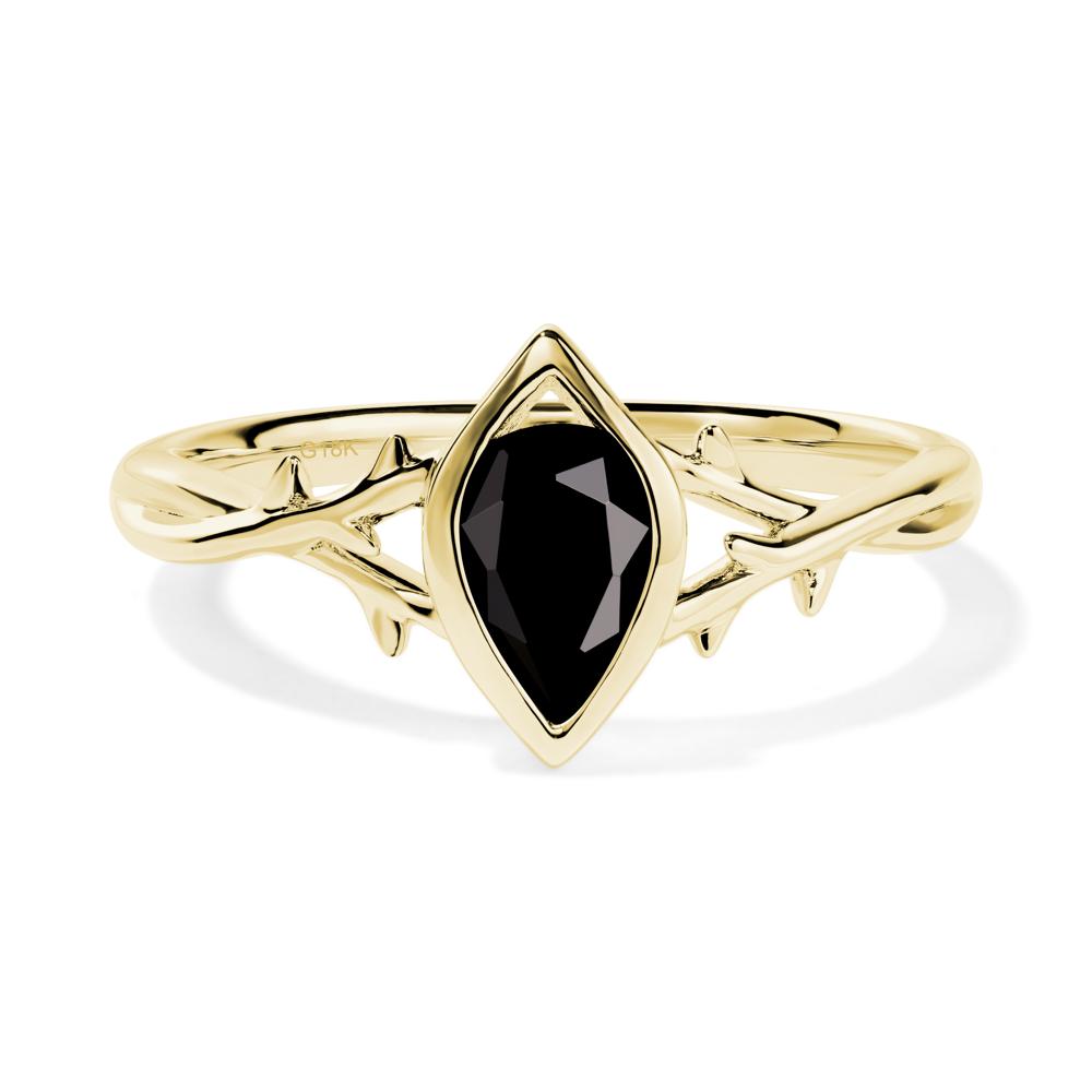 Black Spinel Twig Bezel Set Ring - LUO Jewelry #metal_18k yellow gold