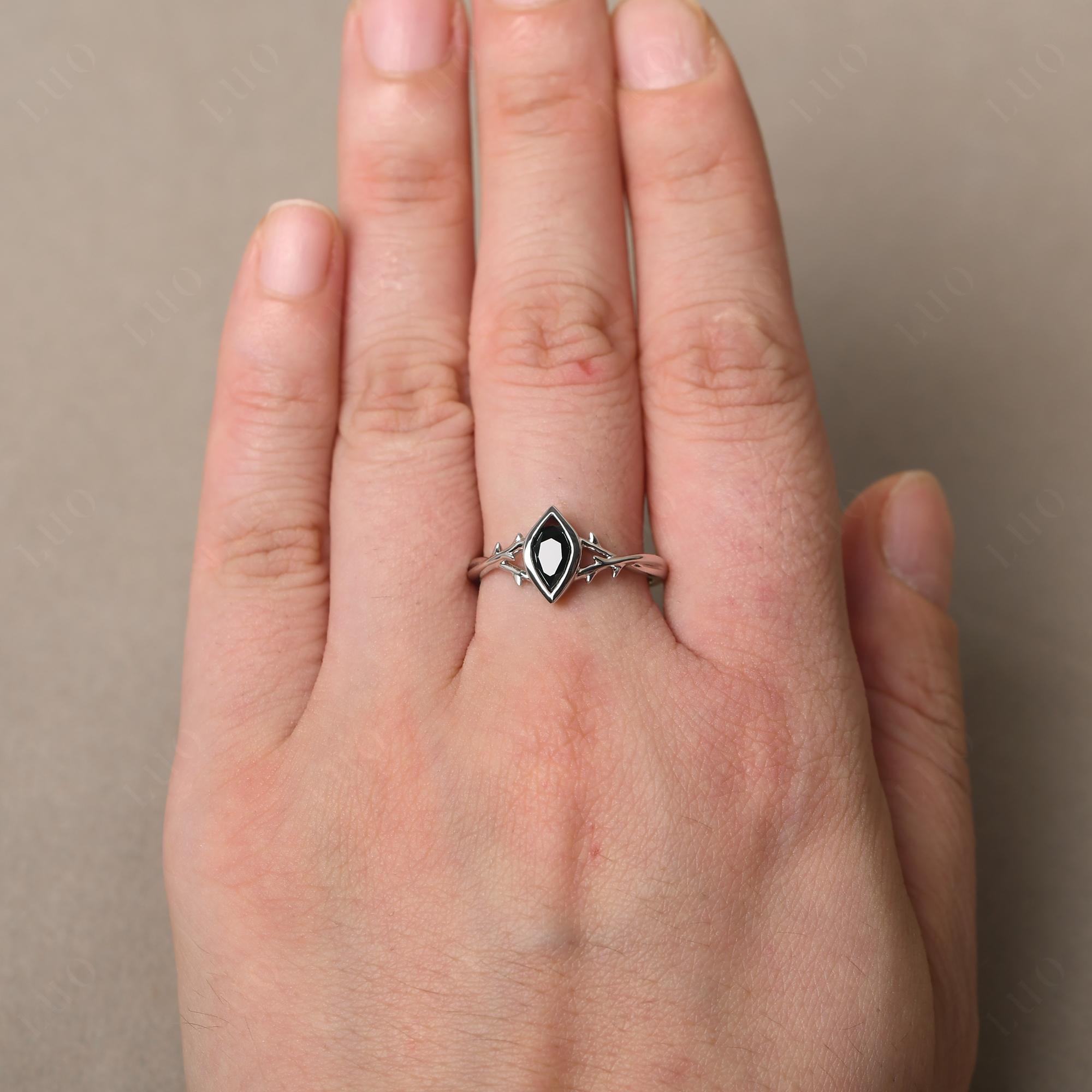 Black Spinel Twig Bezel Set Ring - LUO Jewelry 