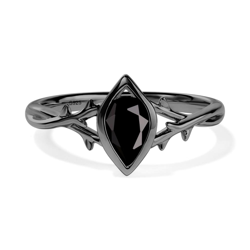 Black Spinel Twig Bezel Set Ring - LUO Jewelry #metal_black finish sterling silver