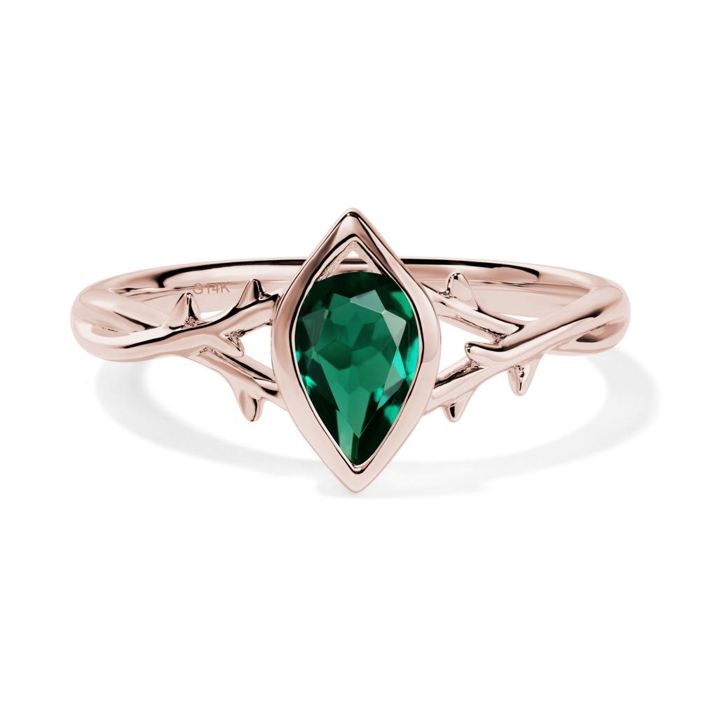 Emerald Twig Bezel Set Ring - LUO Jewelry #metal_14k rose gold