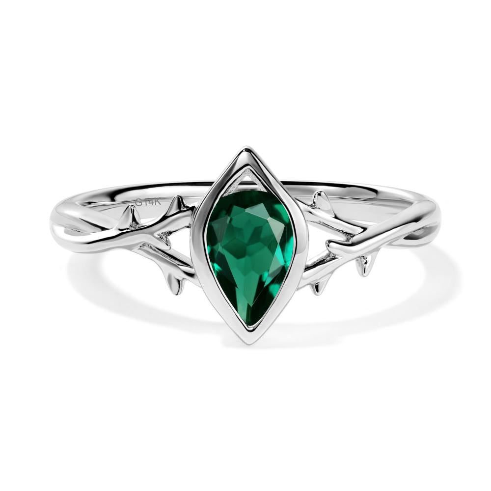 Emerald Twig Bezel Set Ring - LUO Jewelry #metal_14k white gold