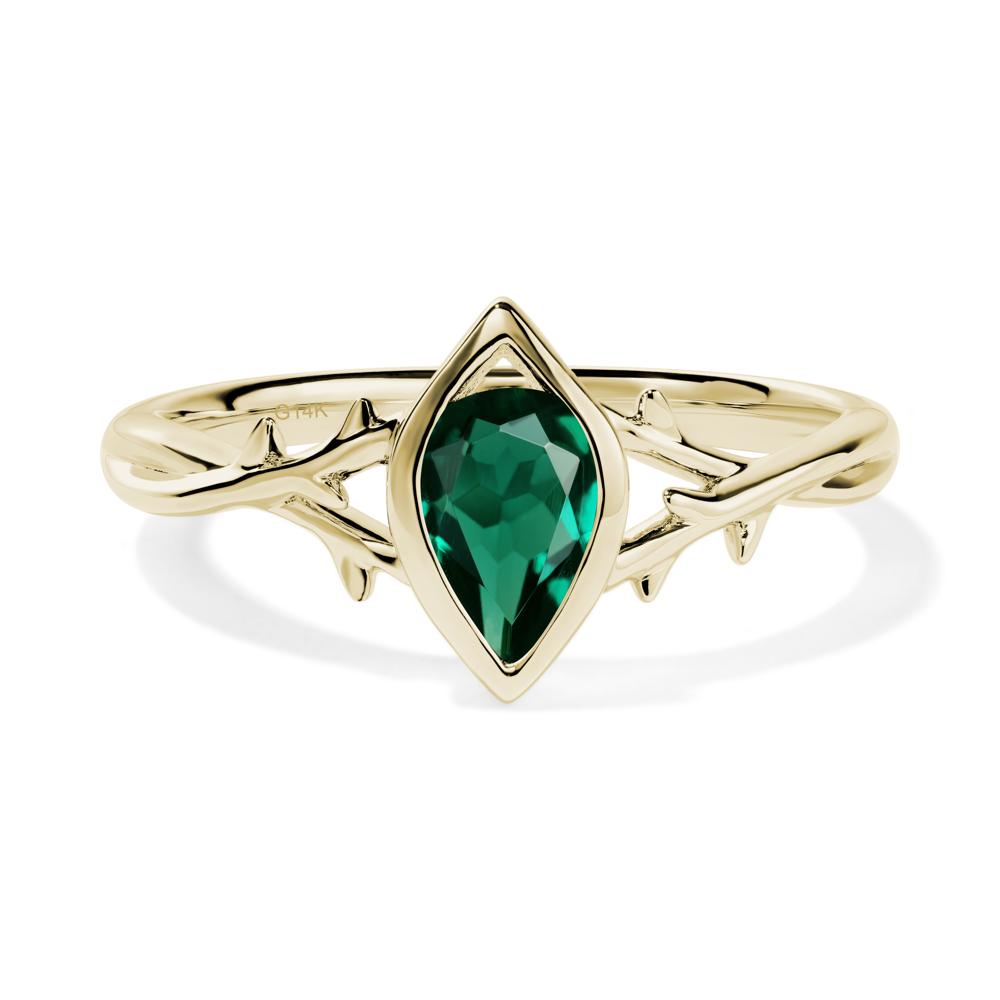 Emerald Twig Bezel Set Ring - LUO Jewelry #metal_14k yellow gold