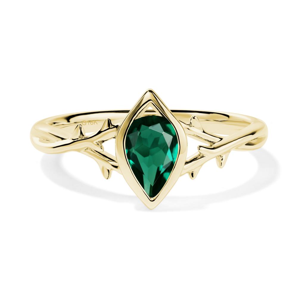 Emerald Twig Bezel Set Ring - LUO Jewelry #metal_18k yellow gold