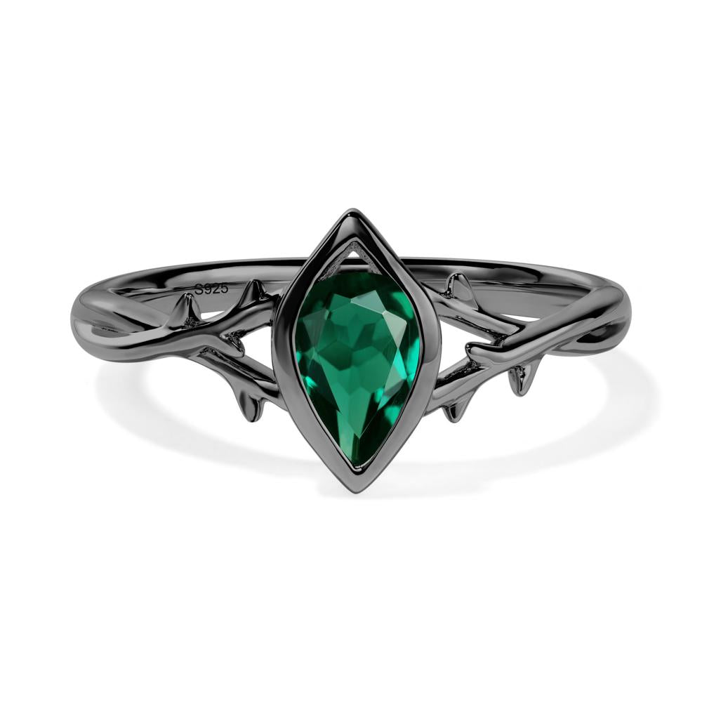 Emerald Twig Bezel Set Ring - LUO Jewelry #metal_black finish sterling silver