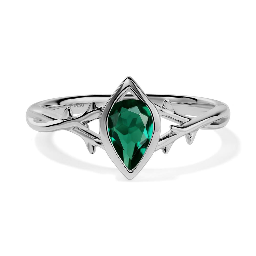 Emerald Twig Bezel Set Ring - LUO Jewelry #metal_platinum