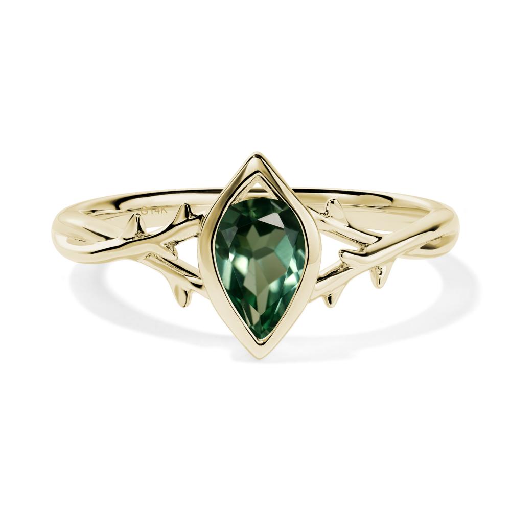 Green Sapphire Twig Bezel Set Ring - LUO Jewelry #metal_14k yellow gold