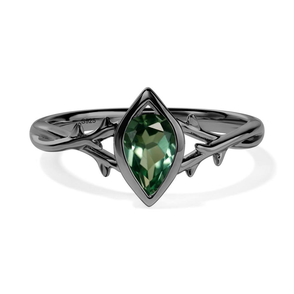 Green Sapphire Twig Bezel Set Ring - LUO Jewelry #metal_black finish sterling silver