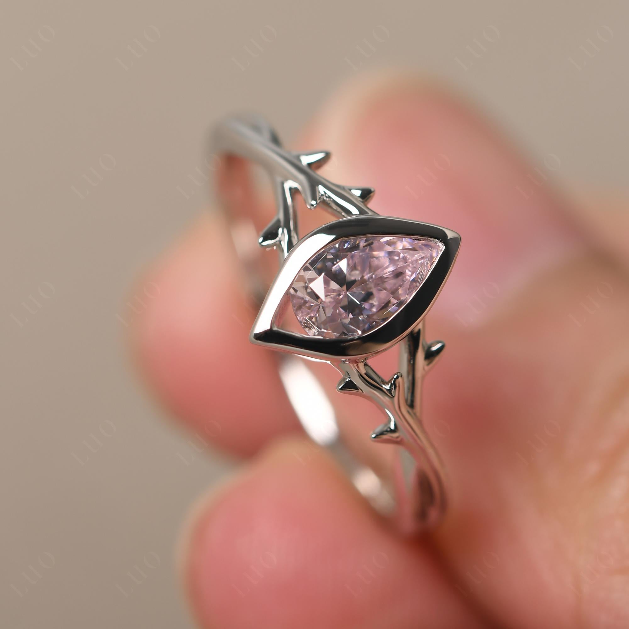 Pink Cubic Zirconia Twig Bezel Set Ring - LUO Jewelry 