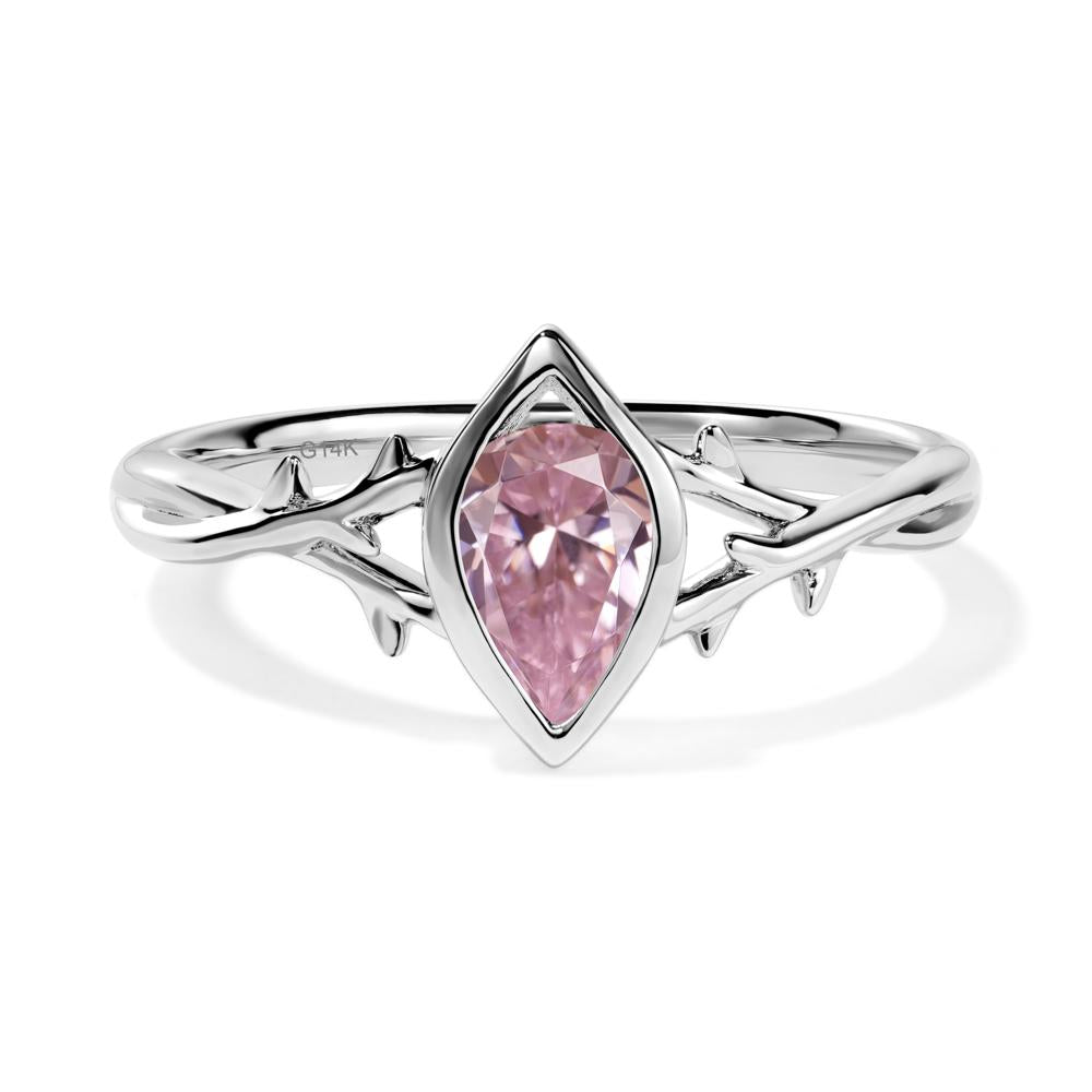 Pink Cubic Zirconia Twig Bezel Set Ring - LUO Jewelry #metal_14k white gold