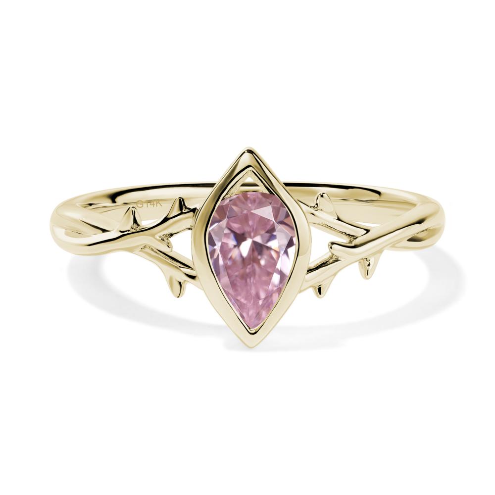 Pink Cubic Zirconia Twig Bezel Set Ring - LUO Jewelry #metal_14k yellow gold