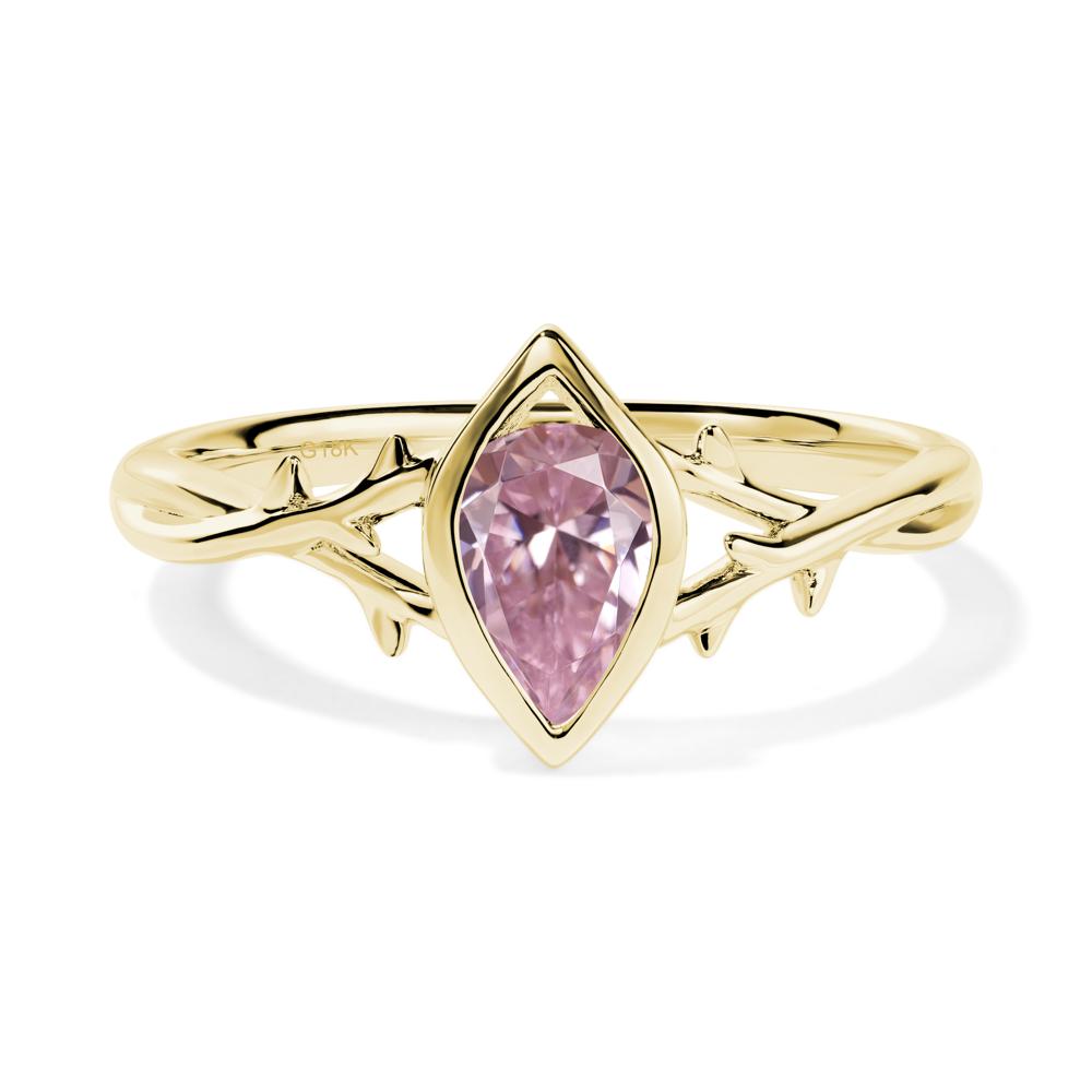 Pink Cubic Zirconia Twig Bezel Set Ring - LUO Jewelry #metal_18k yellow gold