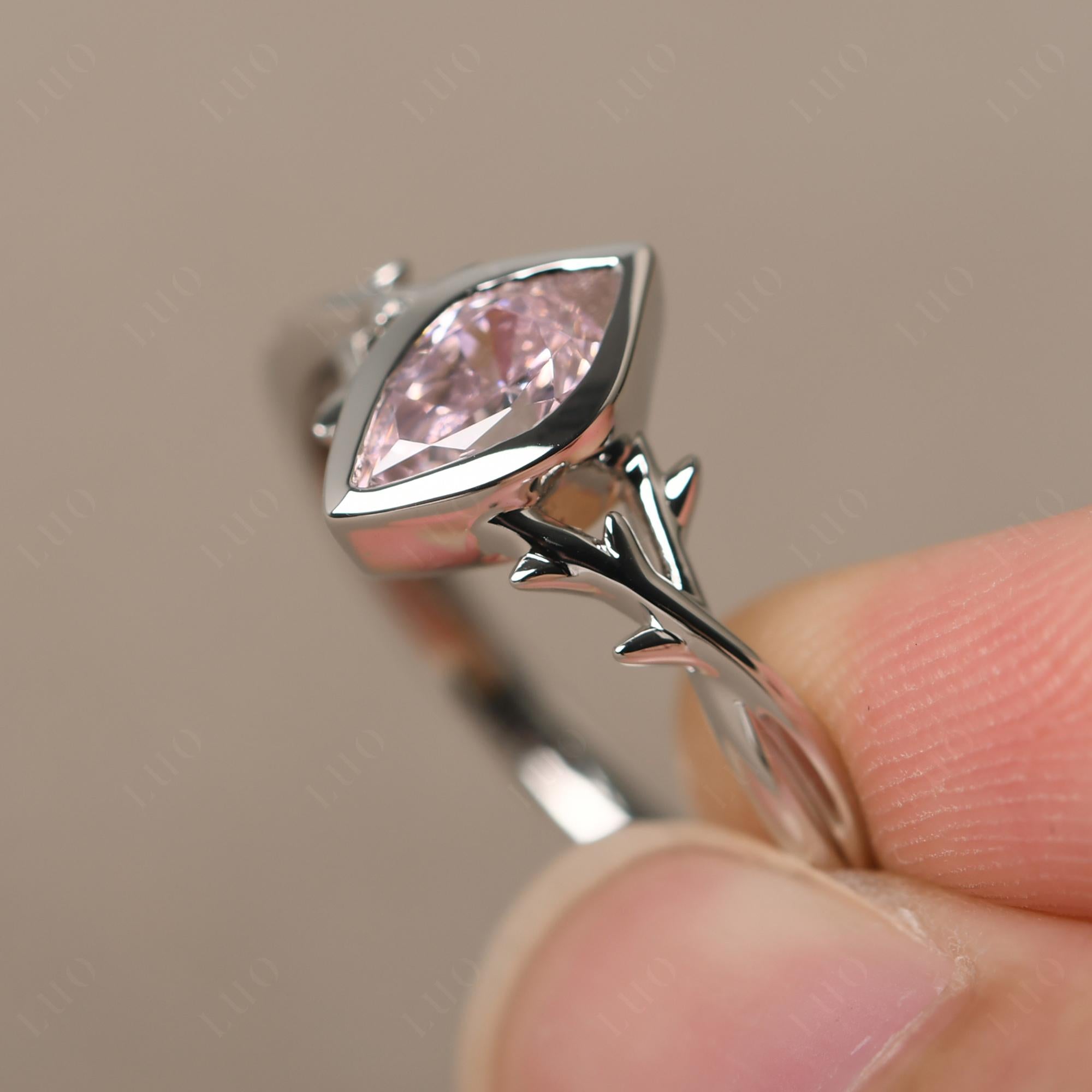 Pink Cubic Zirconia Twig Bezel Set Ring - LUO Jewelry 