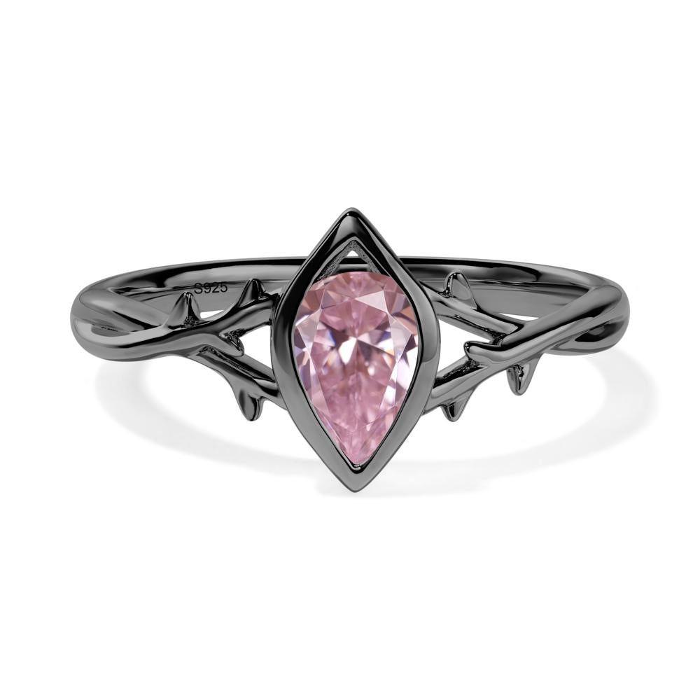 Pink Cubic Zirconia Twig Bezel Set Ring - LUO Jewelry #metal_black finish sterling silver