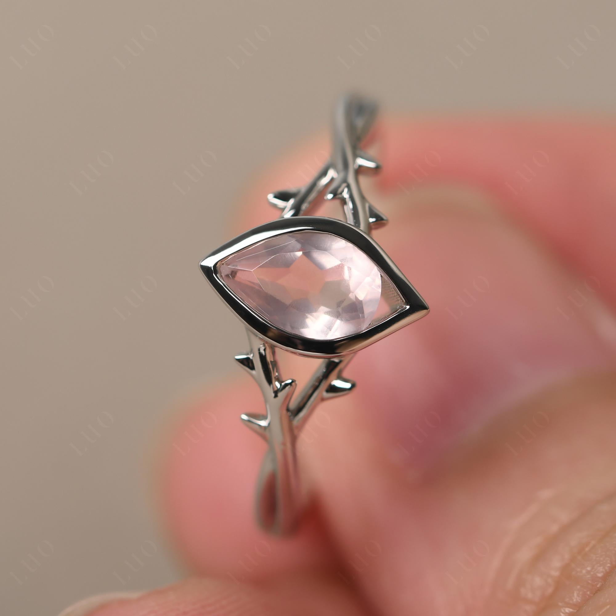 Rose Quartz Twig Bezel Set Ring - LUO Jewelry 