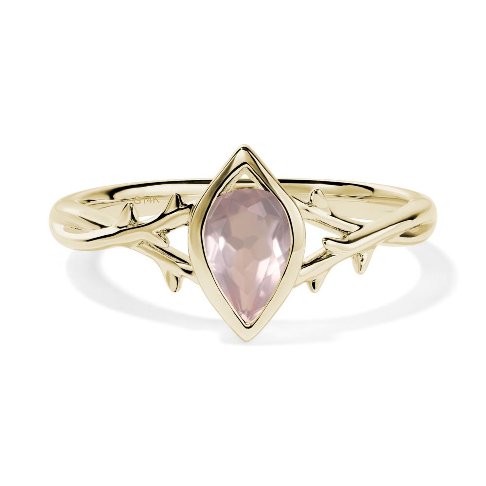 Rose Quartz Twig Bezel Set Ring - LUO Jewelry #metal_14k yellow gold