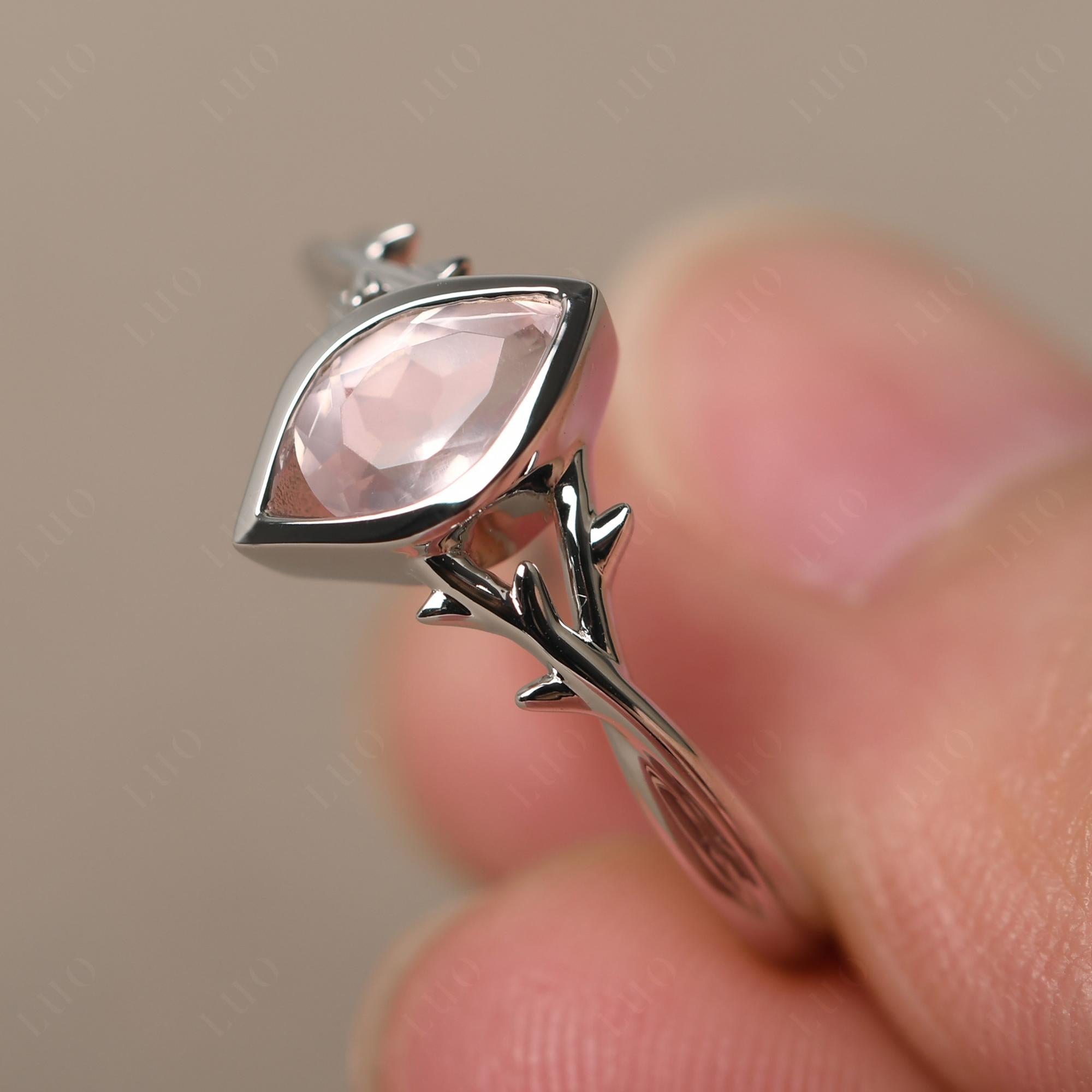 Rose Quartz Twig Bezel Set Ring - LUO Jewelry 