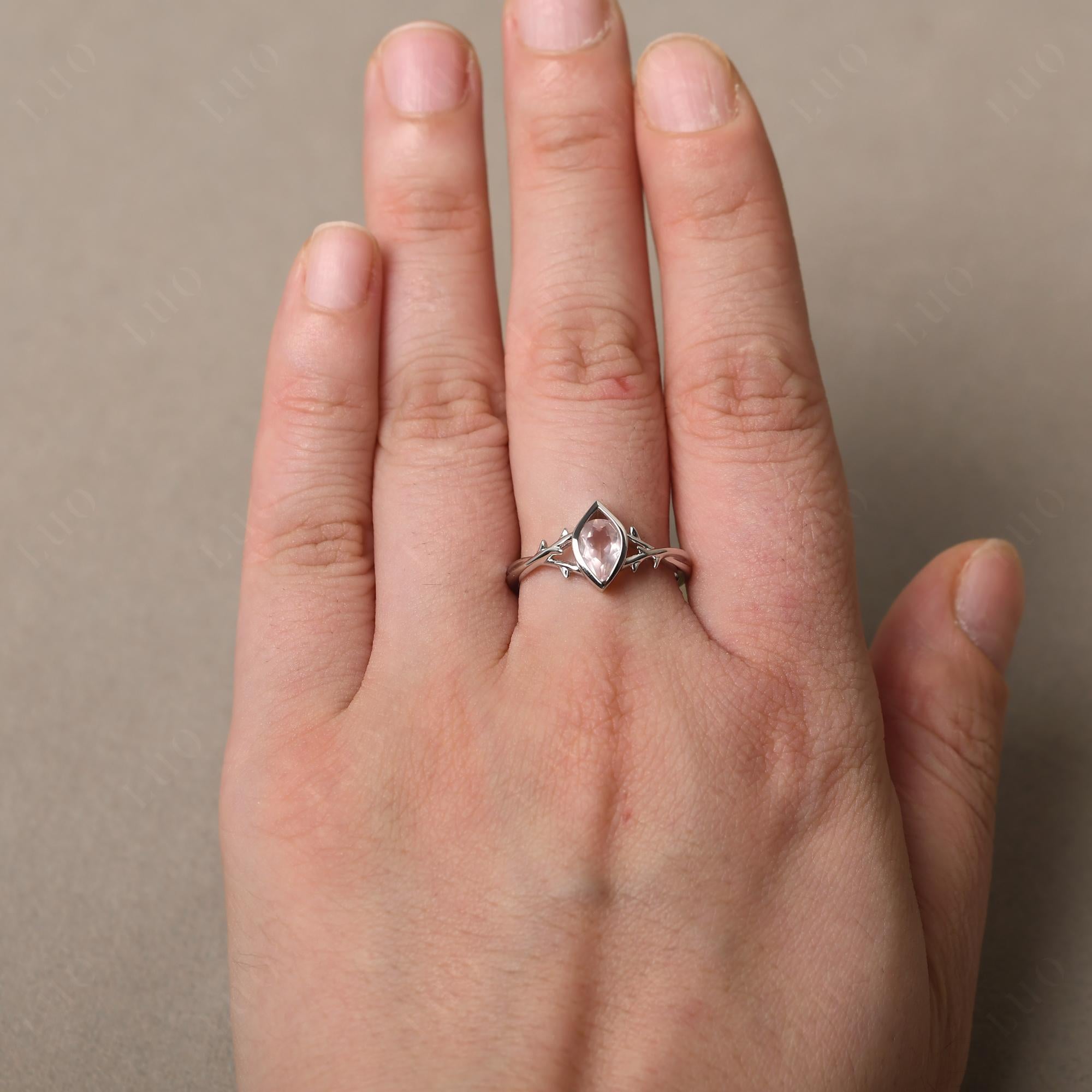 Rose Quartz Twig Bezel Set Ring - LUO Jewelry 