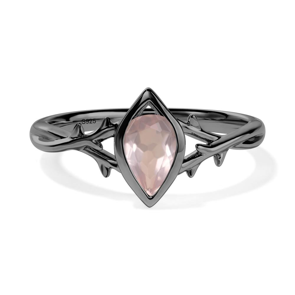 Rose Quartz Twig Bezel Set Ring - LUO Jewelry #metal_black finish sterling silver