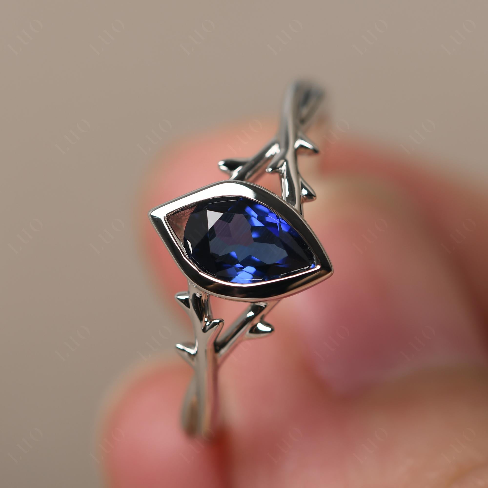 Sapphire Twig Bezel Set Ring - LUO Jewelry 