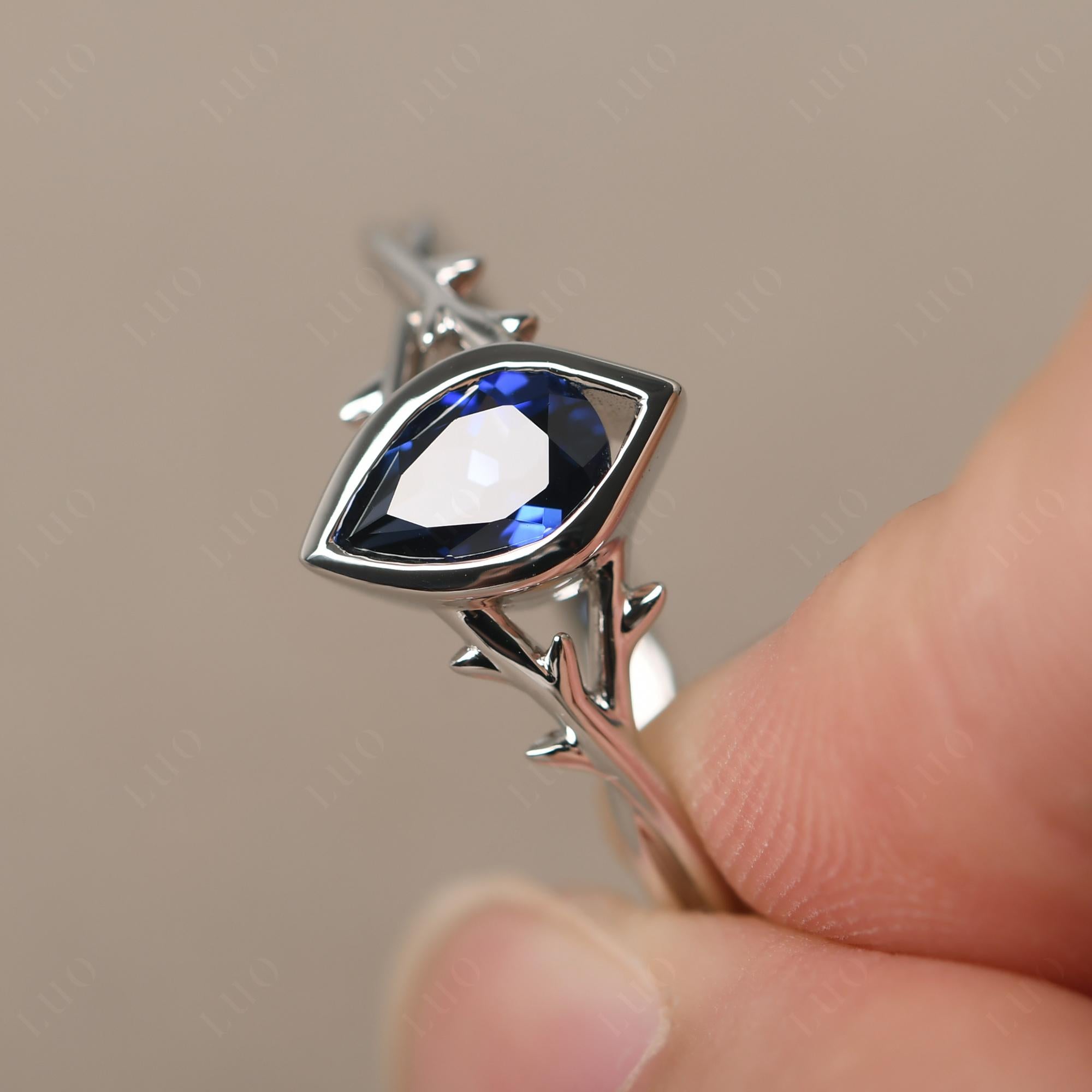 Sapphire Twig Bezel Set Ring - LUO Jewelry 