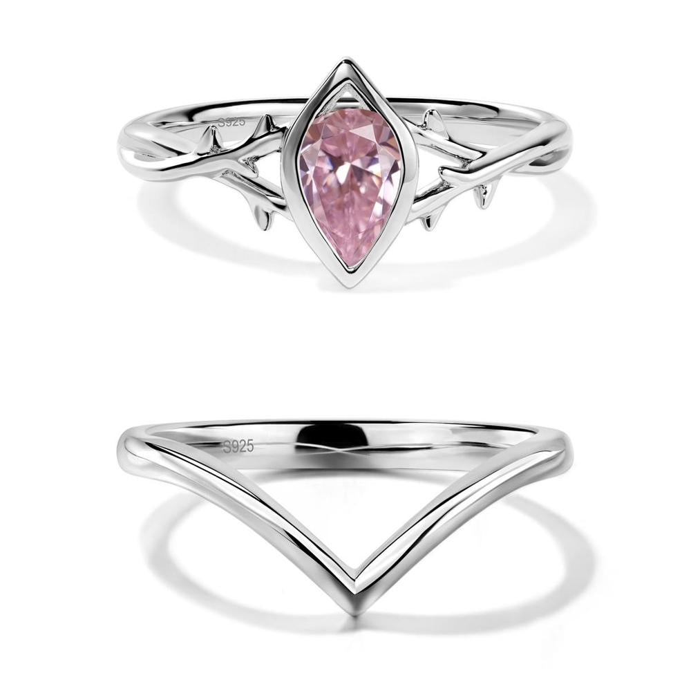 Pink Cubic Zirconia Twig Bezel Set Ring - LUO Jewelry #metal_xxxxx