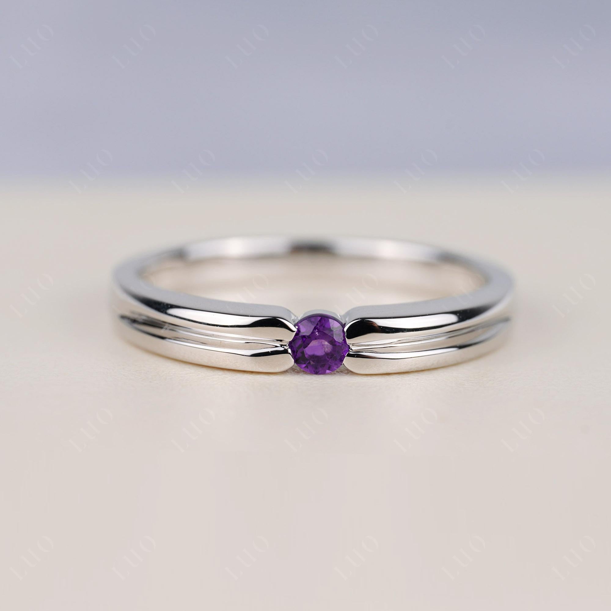 Amethyst Solitaire Band Ring - LUO Jewelry 