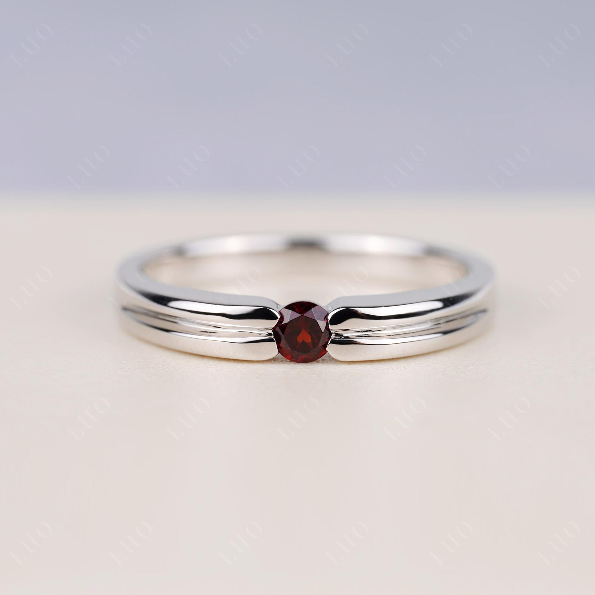 Garnet Solitaire Band Ring - LUO Jewelry 