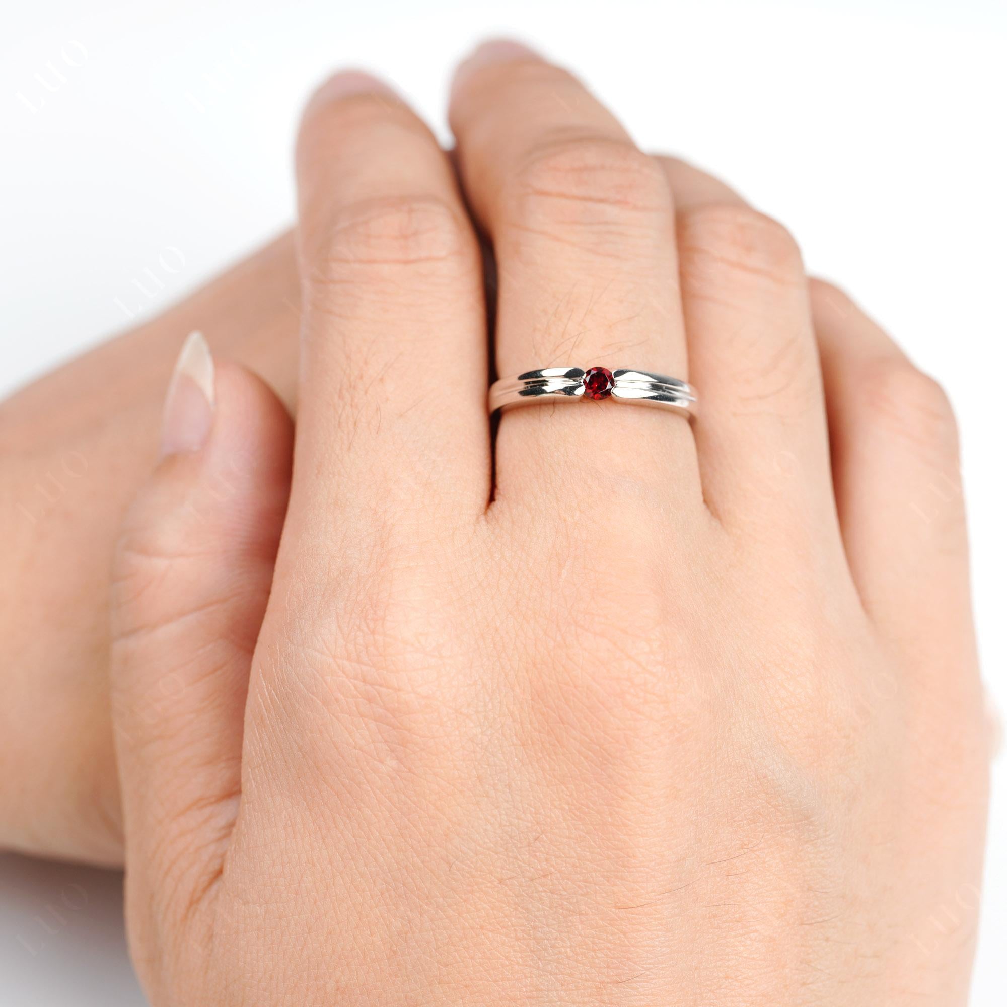 Garnet Solitaire Band Ring - LUO Jewelry 