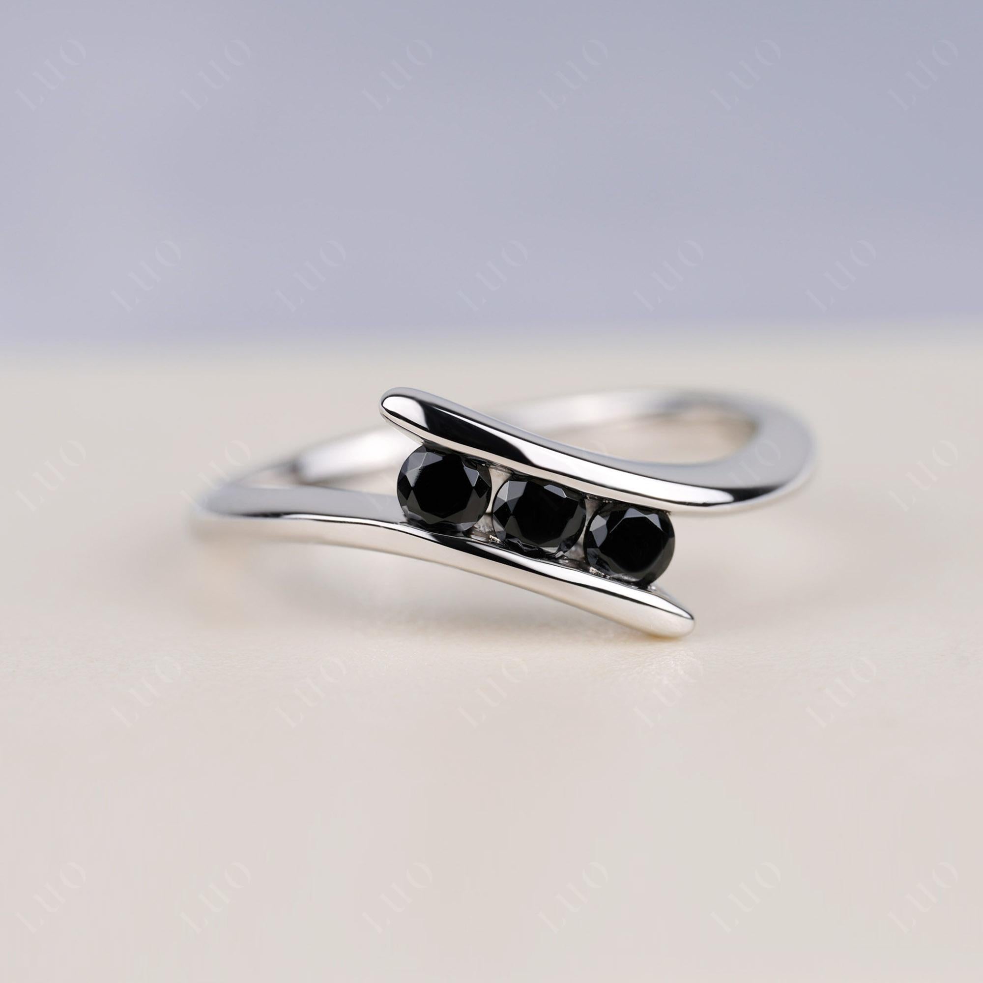 3 Stone Black Spinel Bypass Ring - LUO Jewelry 