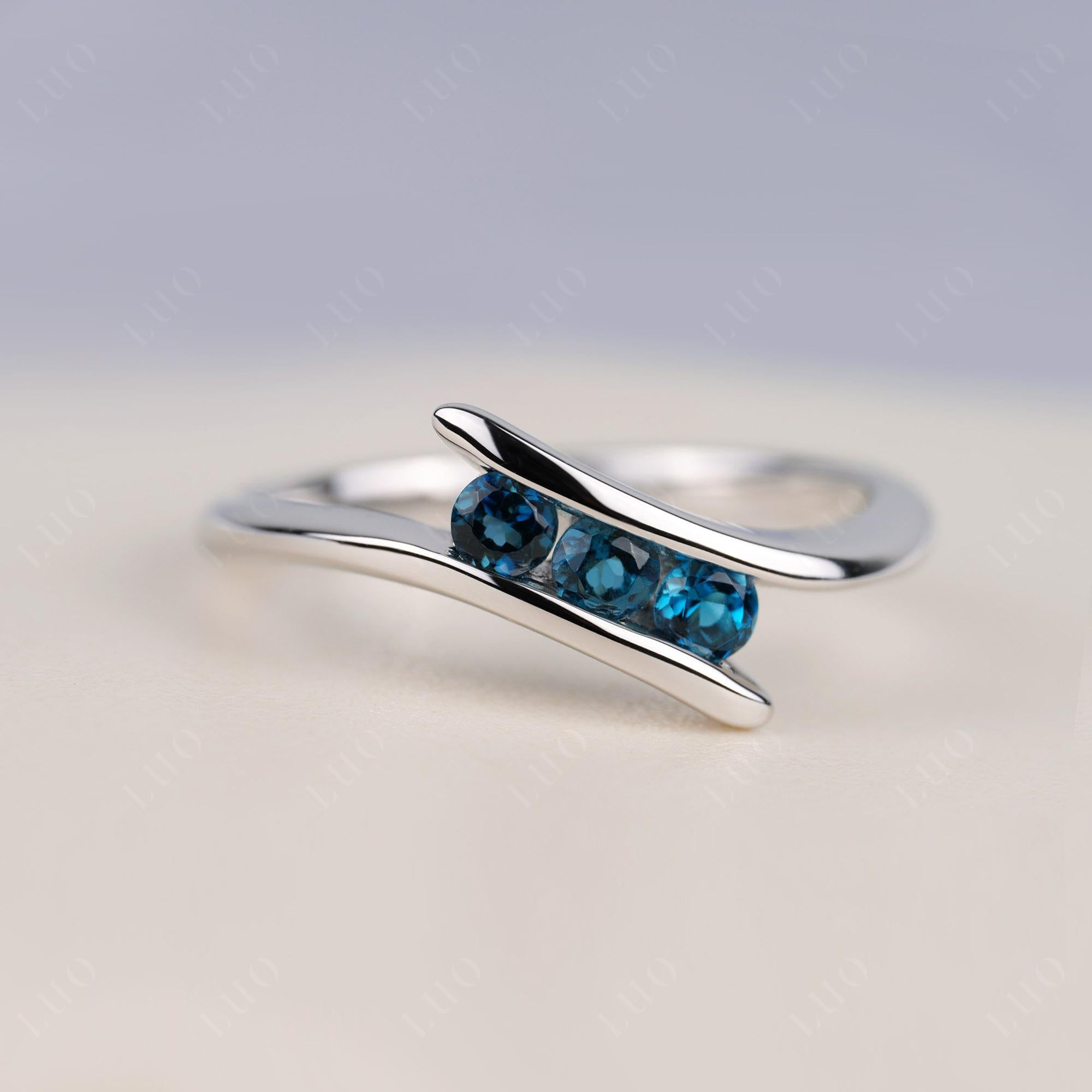 3 Stone London Blue Topaz Bypass Ring - LUO Jewelry 