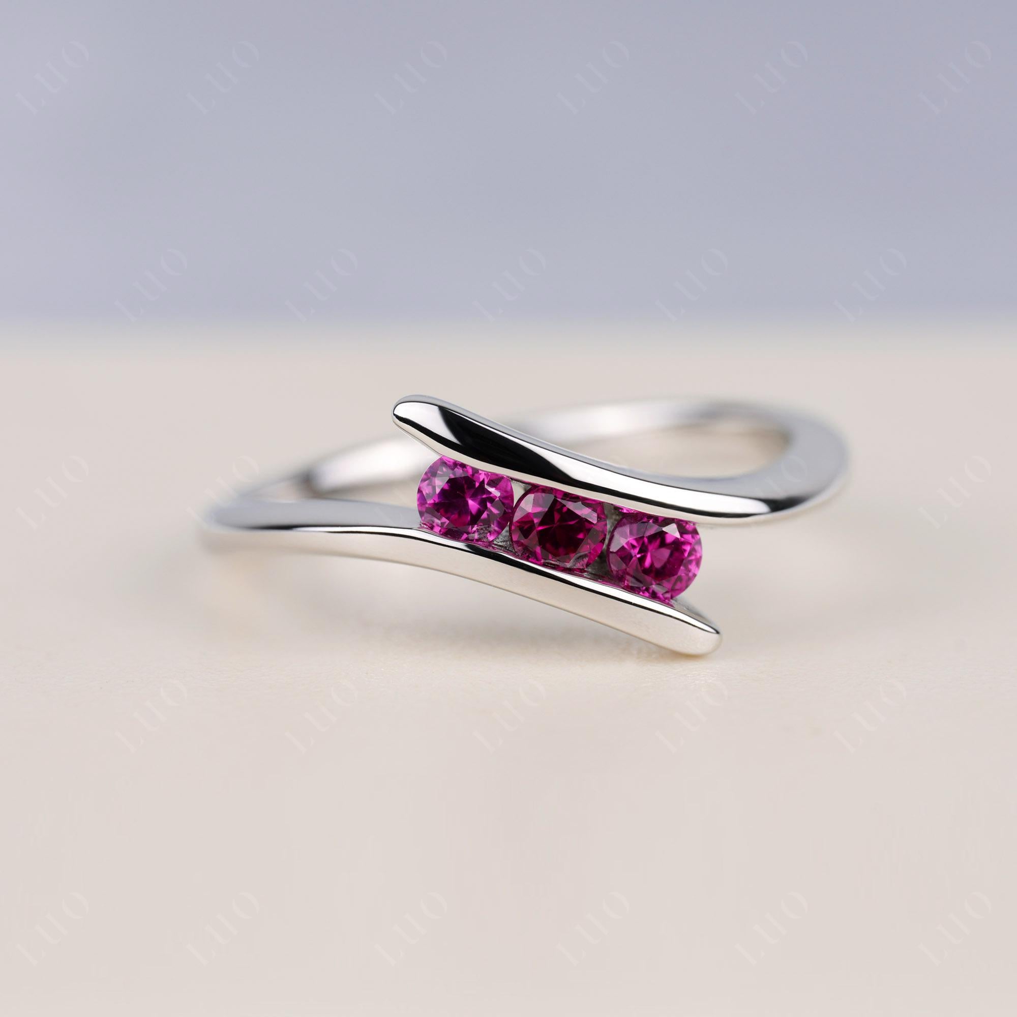 3 Stone Ruby Bypass Ring - LUO Jewelry 