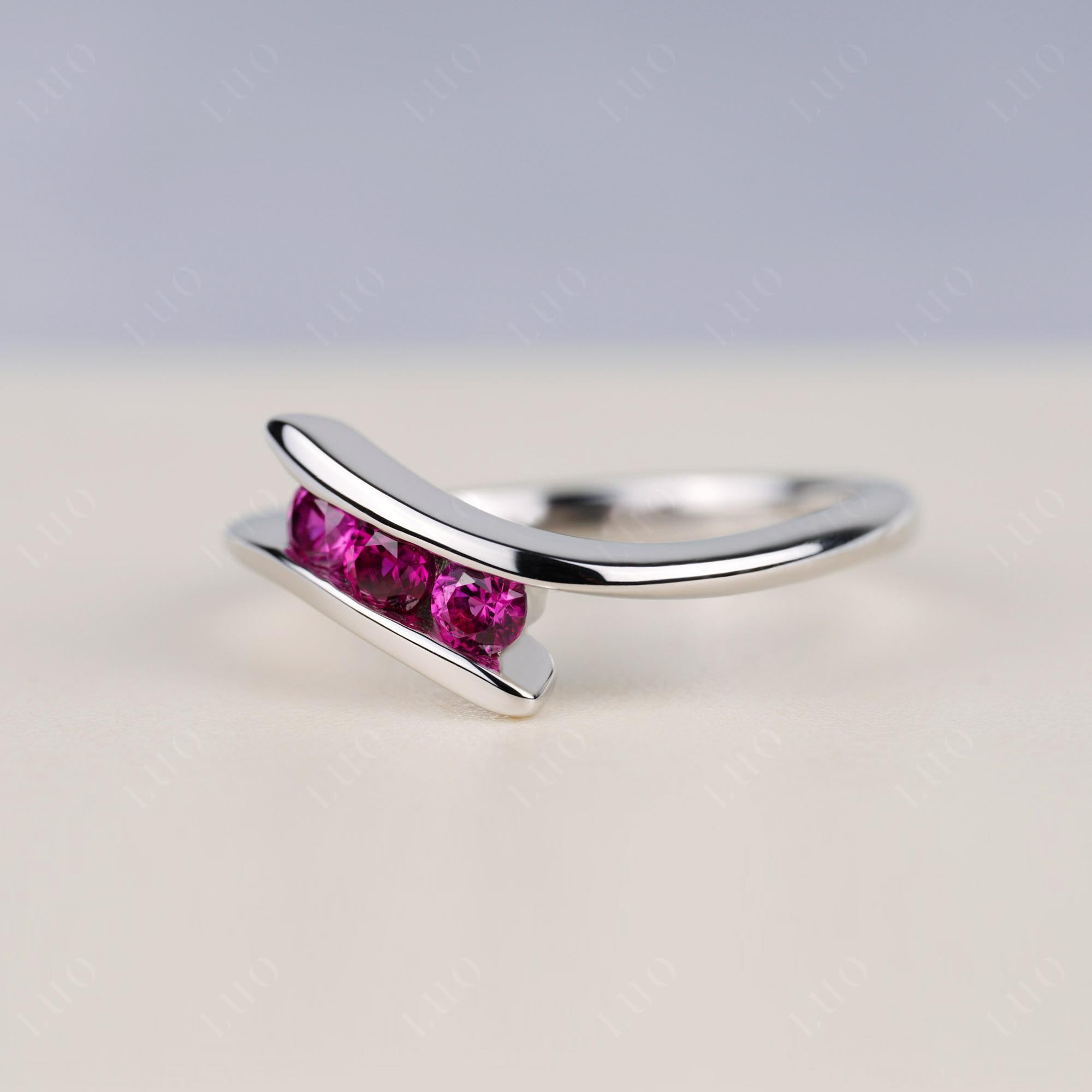 3 Stone Ruby Bypass Ring - LUO Jewelry 