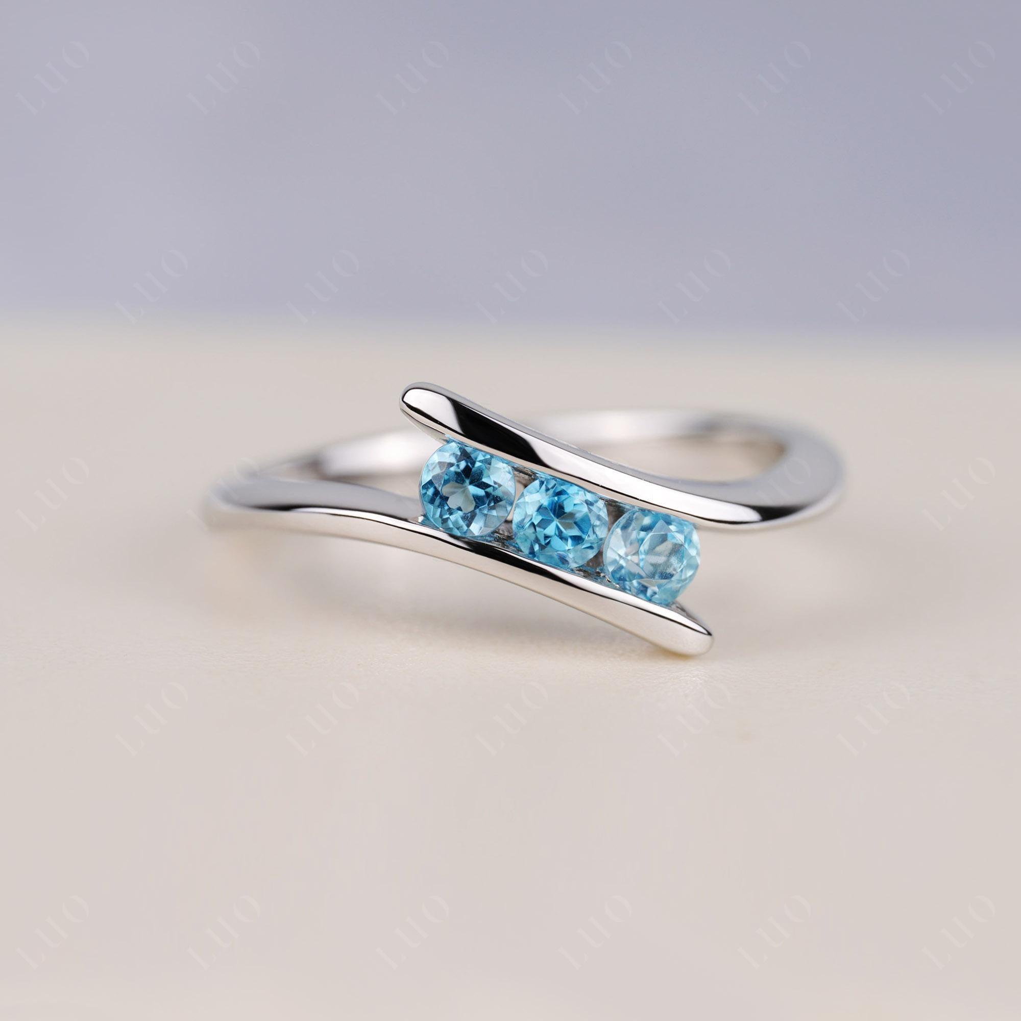 3 Stone Swiss Blue Topaz Bypass Ring - LUO Jewelry 