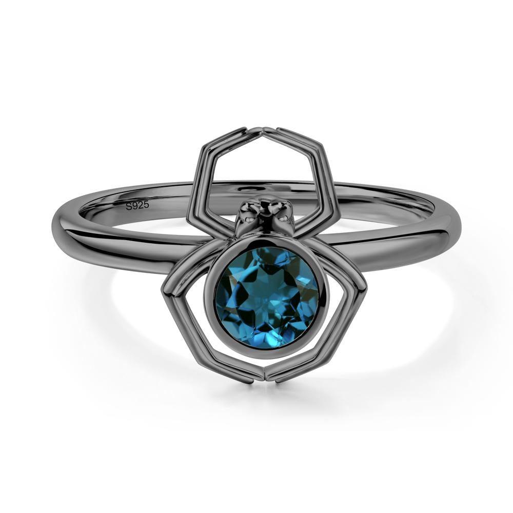 London Blue Topaz Bezel Set Spider Ring - LUO Jewelry #metal_black finish sterling silver