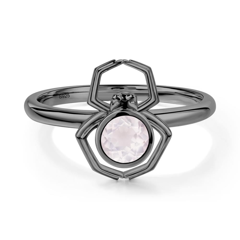 Rose Quartz Bezel Set Spider Ring - LUO Jewelry #metal_black finish sterling silver