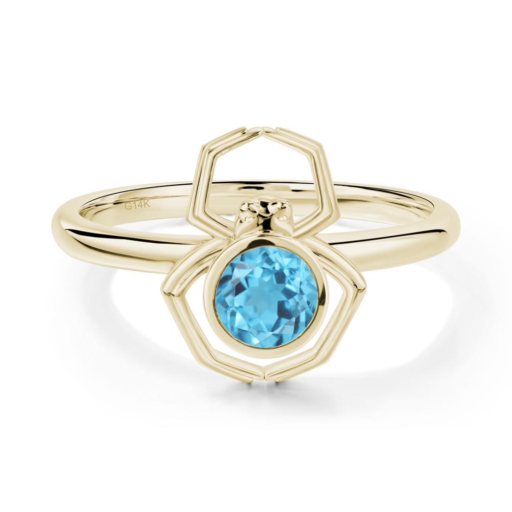 Swiss Blue Topaz Bezel Set Spider Ring - LUO Jewelry #metal_14k yellow gold