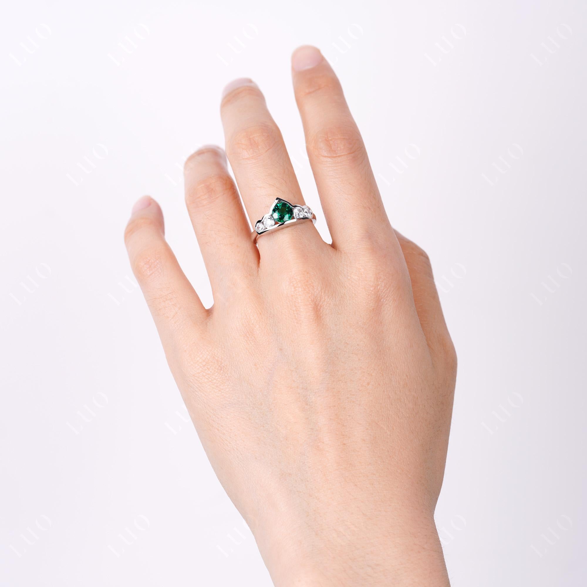 2024 Vintage emerald engagement ring, round cut, sterling silver, cluster ring, May birthstone