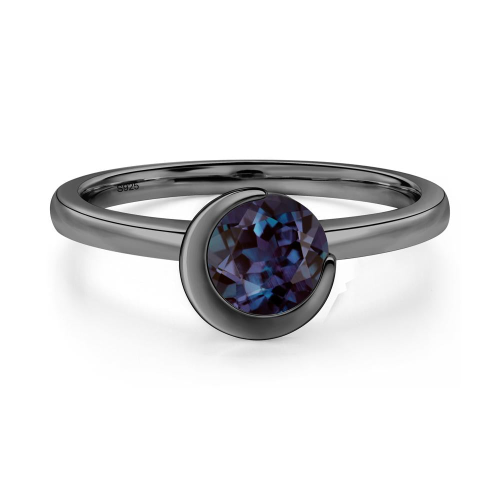 Alexandrite New Moon Bezel Ring - LUO Jewelry #metal_black finish sterling silver