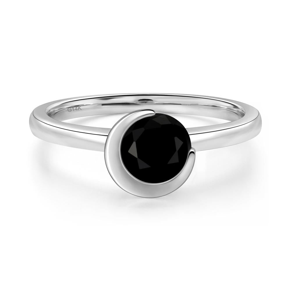 Black Spinel Crescent Moon Ring - LUO Jewelry #metal_14k white gold