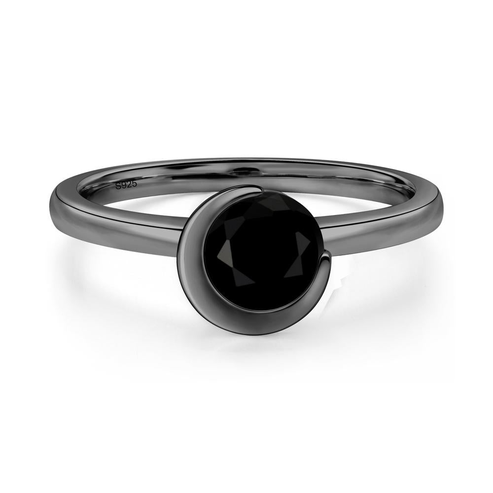 Black Spinel Crescent Moon Ring - LUO Jewelry #metal_black finish sterling silver