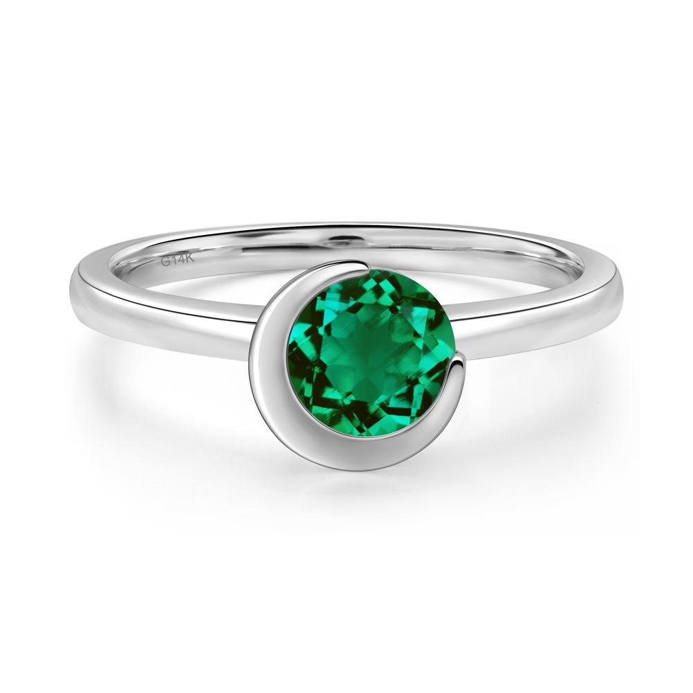 Emerald New Moon Bezel Ring - LUO Jewelry #metal_14k white gold