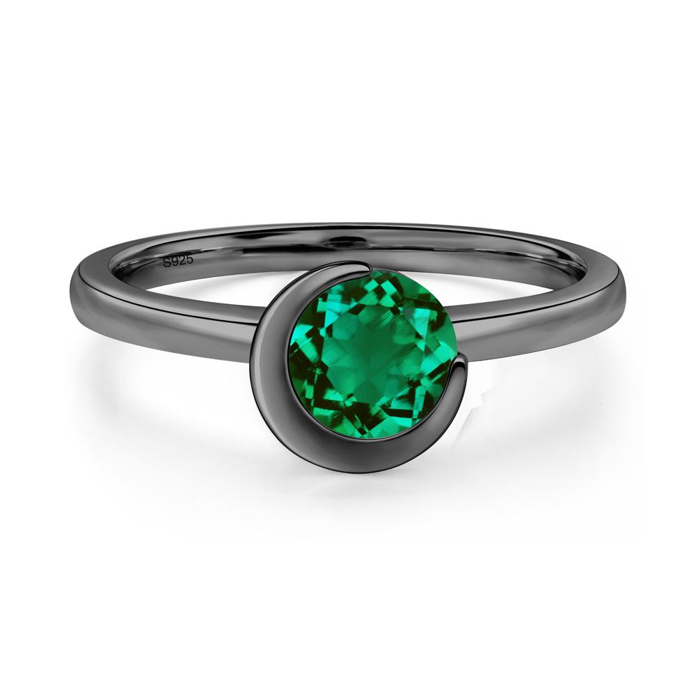 Emerald New Moon Bezel Ring - LUO Jewelry #metal_black finish sterling silver