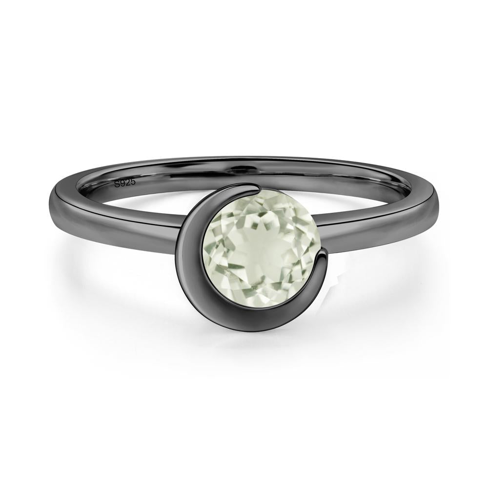 Green Amethyst Unique Bezel Set Engagement Ring - LUO Jewelry #metal_black finish sterling silver