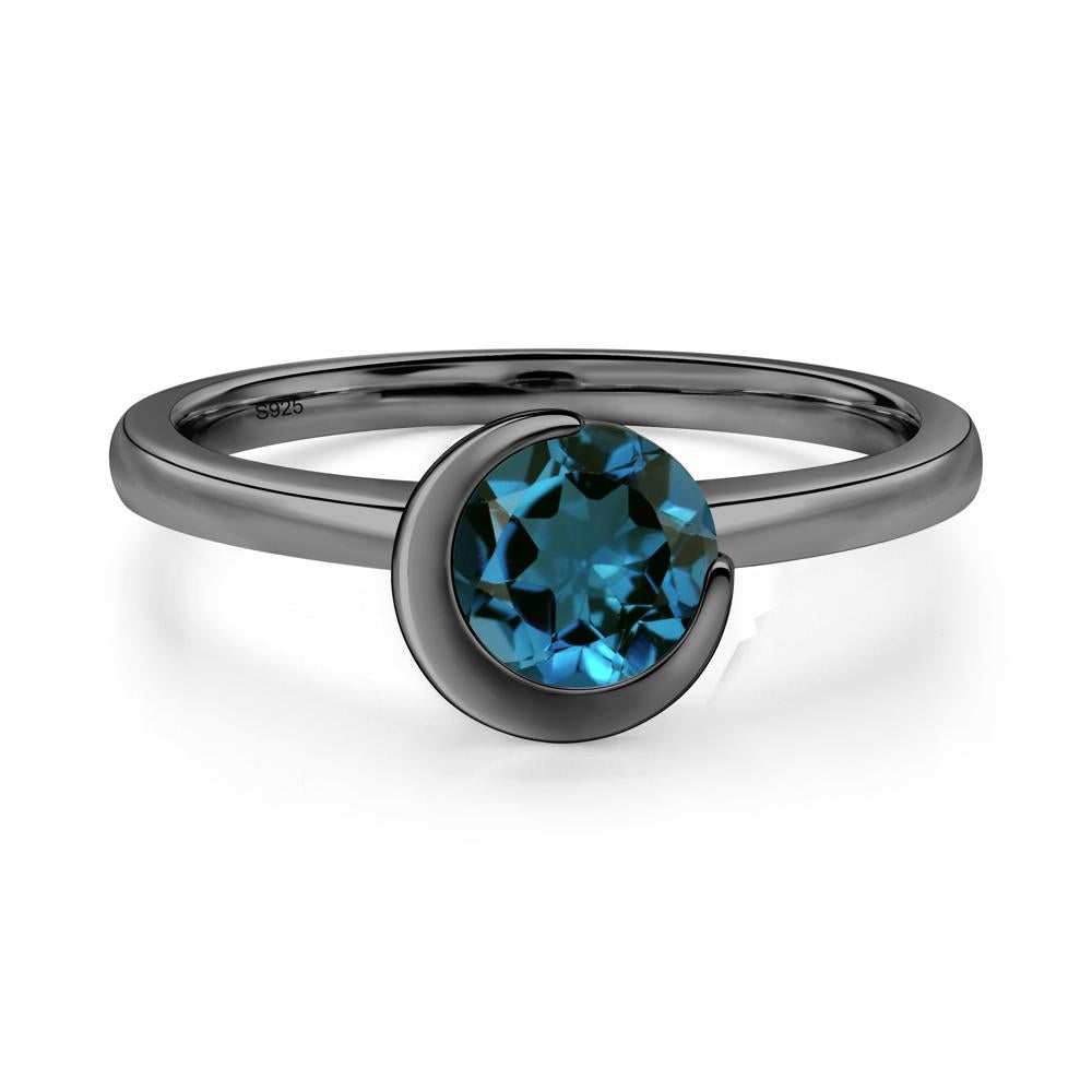 London Blue Topaz Unique Bezel Set Engagement Ring - LUO Jewelry #metal_black finish sterling silver