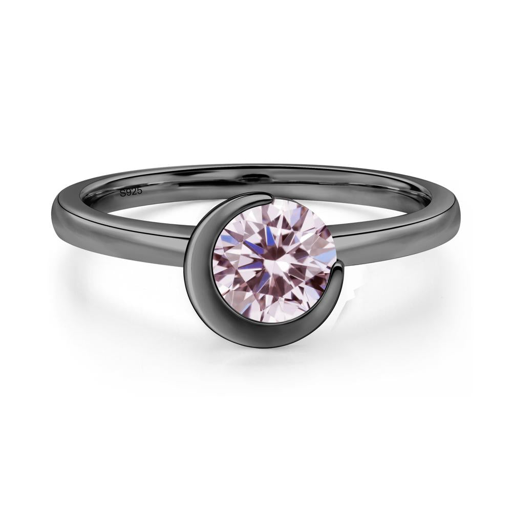 Pink Cubic Zirconia Unique Bezel Set Engagement Ring - LUO Jewelry #metal_black finish sterling silver