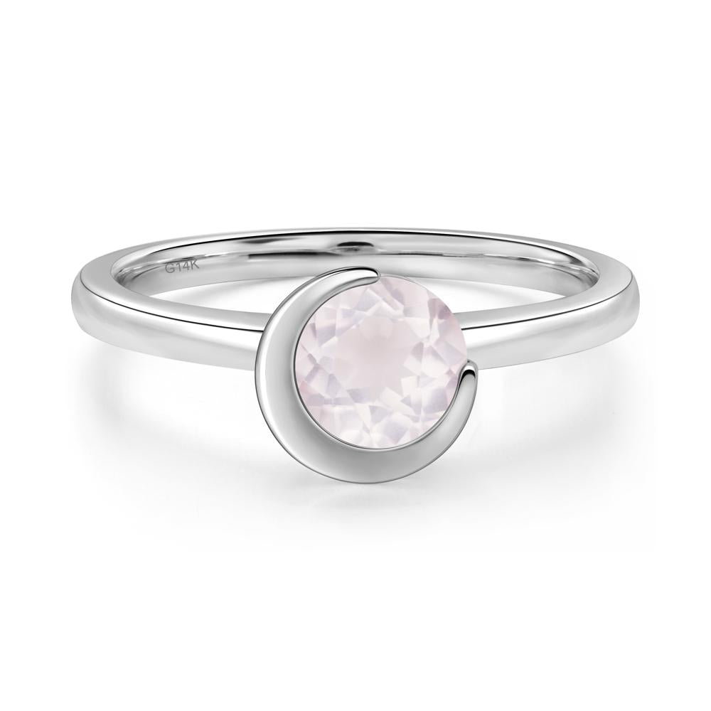 Rose Quartz New Moon Bezel Ring - LUO Jewelry #metal_14k white gold