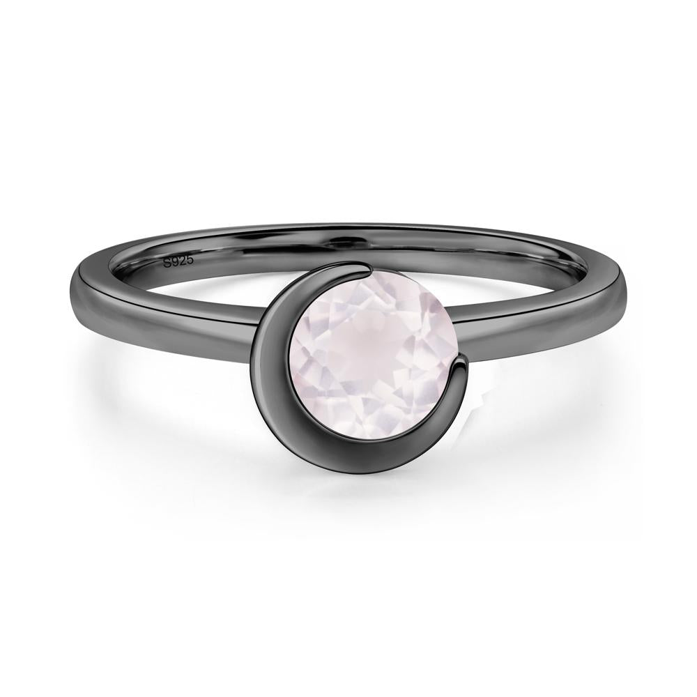 Rose Quartz New Moon Bezel Ring - LUO Jewelry #metal_black finish sterling silver